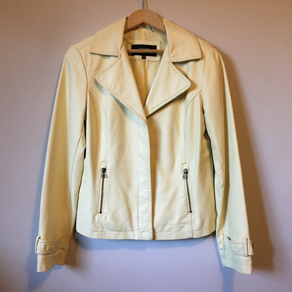 Northern Reflections Cream Vegan Leather Moto Jacket Small Faux Leather